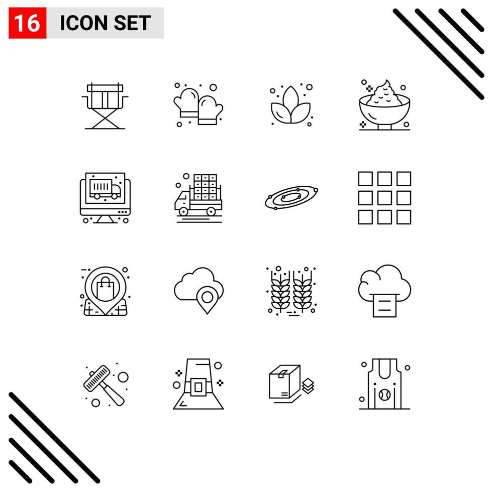 Universal Icon Symbols Group of 16 Modern Outlines of truck potato lotus mashed food Editable Vector Design Elements