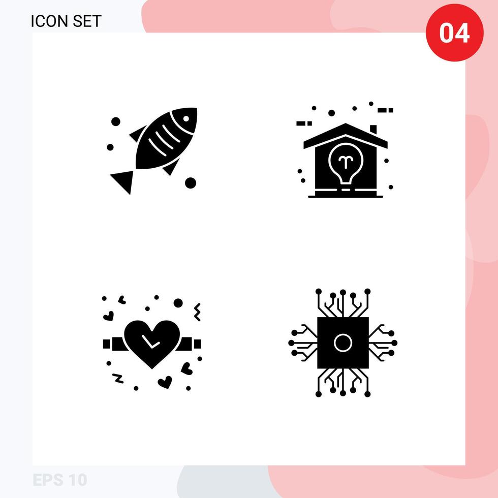 User Interface Pack of 4 Basic Solid Glyphs of medical valentine health home chip Editable Vector Design Elements
