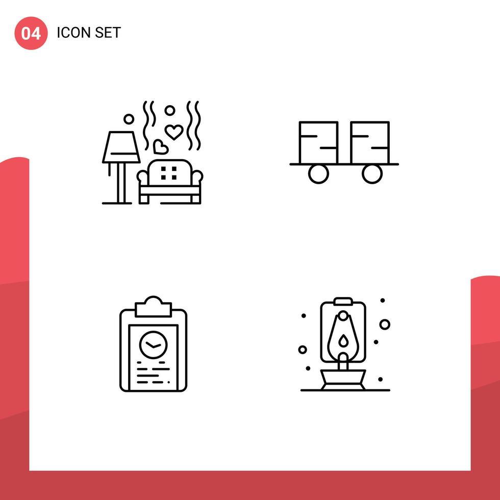 Modern Set of 4 Filledline Flat Colors and symbols such as lump lift truck heart fork truck coach Editable Vector Design Elements