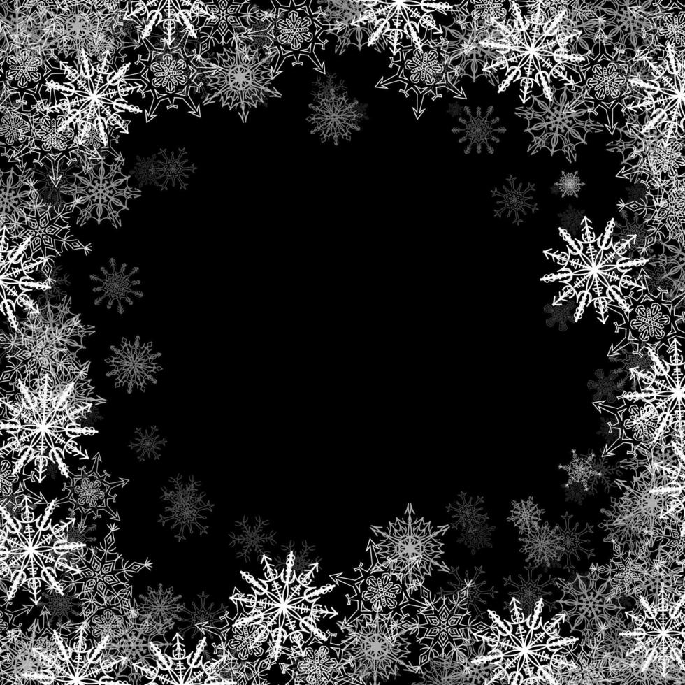 Rectangular frame with small snowflakes layered around vector