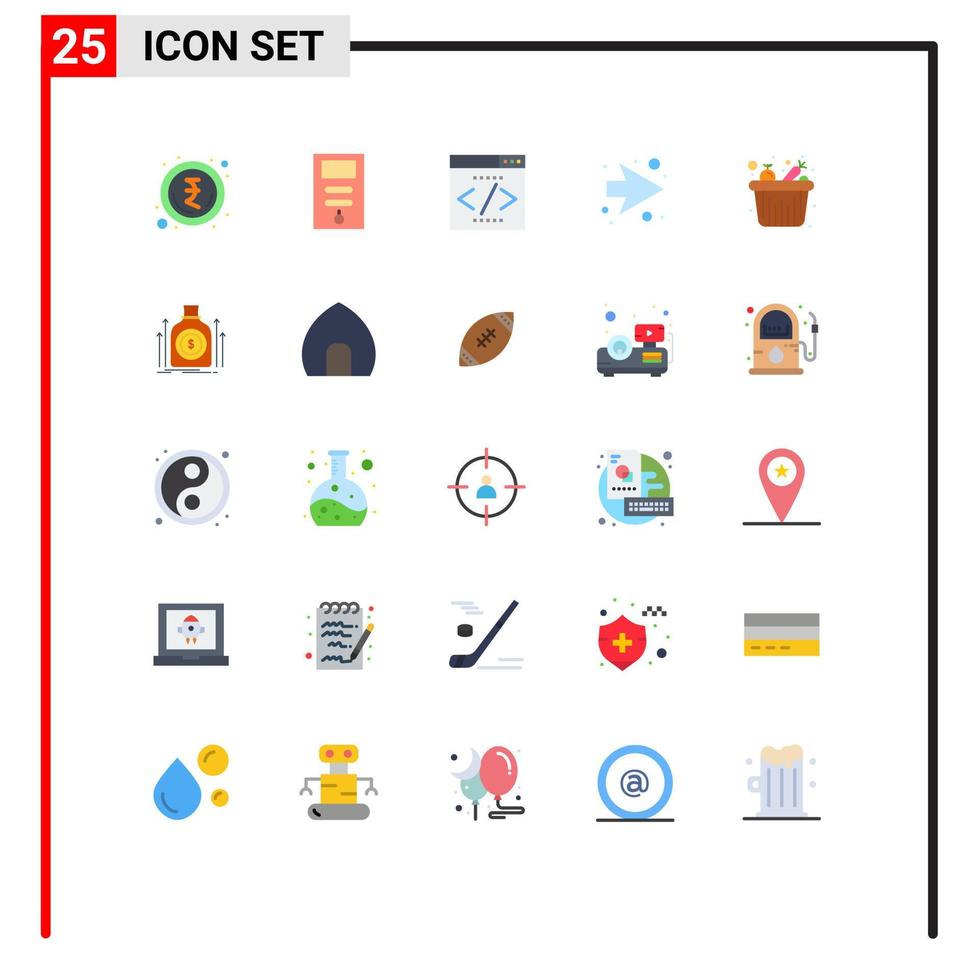 Universal Icon Symbols Group of 25 Modern Flat Colors of grocery fruits bucket interface food bucket next Editable Vector Design Elements