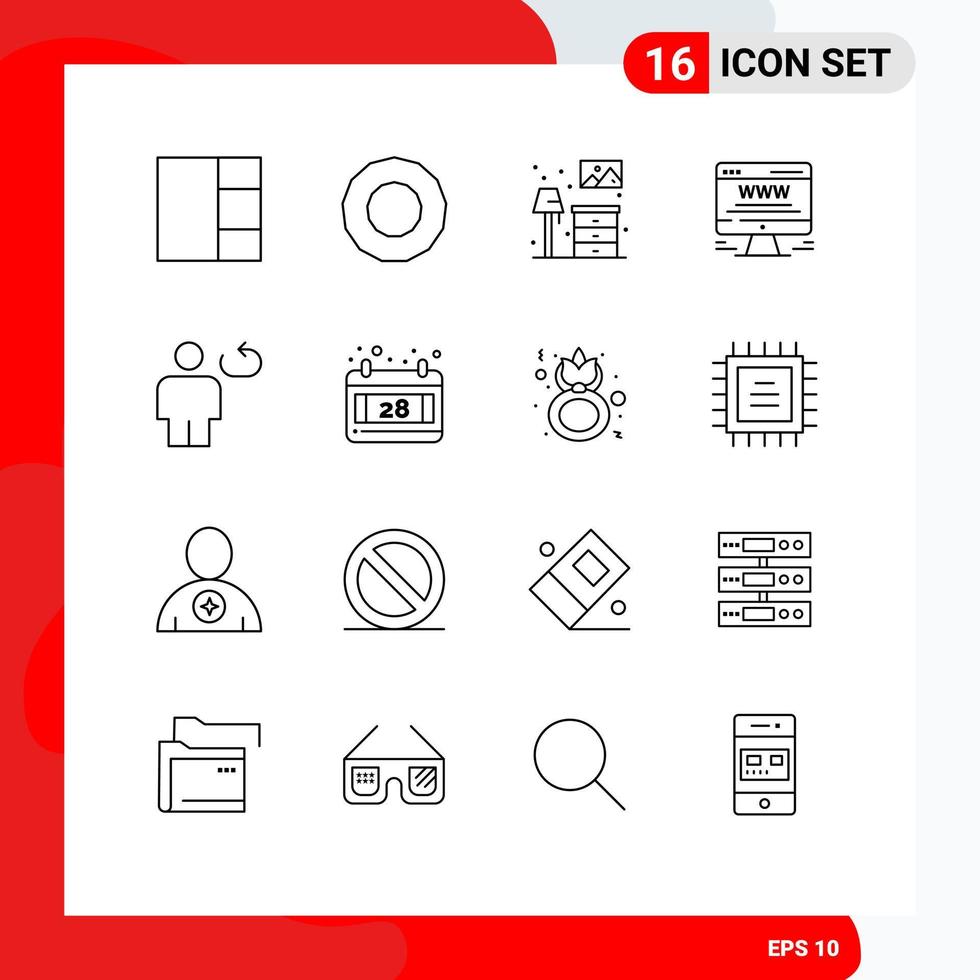 Group of 16 Modern Outlines Set for calendar loop advert human avatar Editable Vector Design Elements