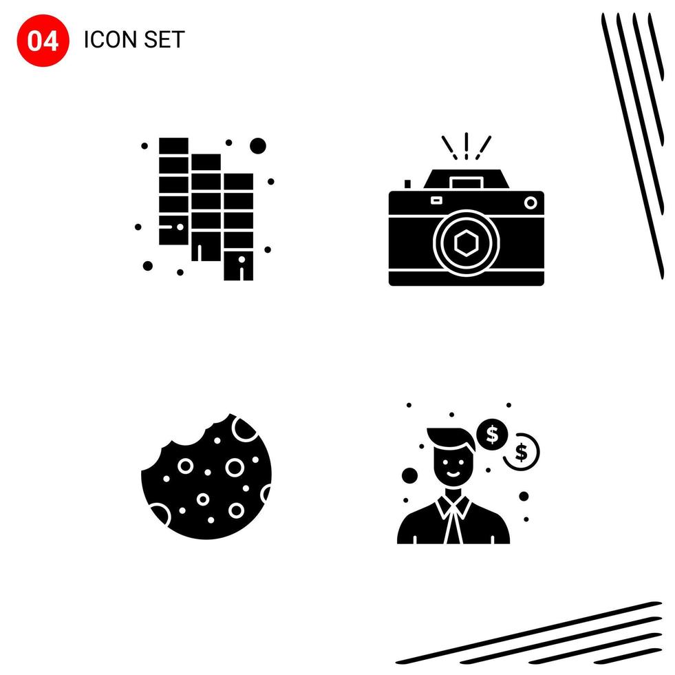 Collection of 4 Vector Icons in solid style Pixle Perfect Glyph Symbols for Web and Mobile Solid Icon Signs on White Background 4 Icons Creative Black Icon vector background