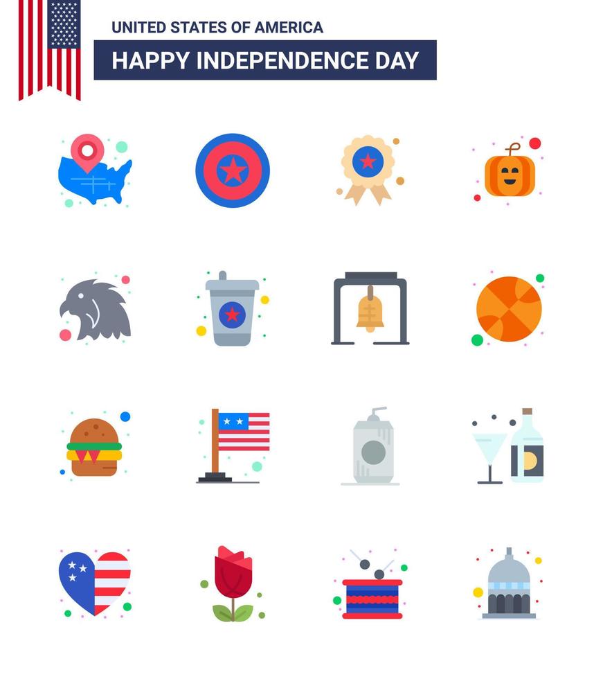 16 USA Flat Pack of Independence Day Signs and Symbols of soda beverage medal eagle animal Editable USA Day Vector Design Elements