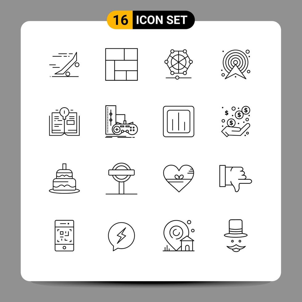 Pictogram Set of 16 Simple Outlines of bulb map machine direction arrow Editable Vector Design Elements