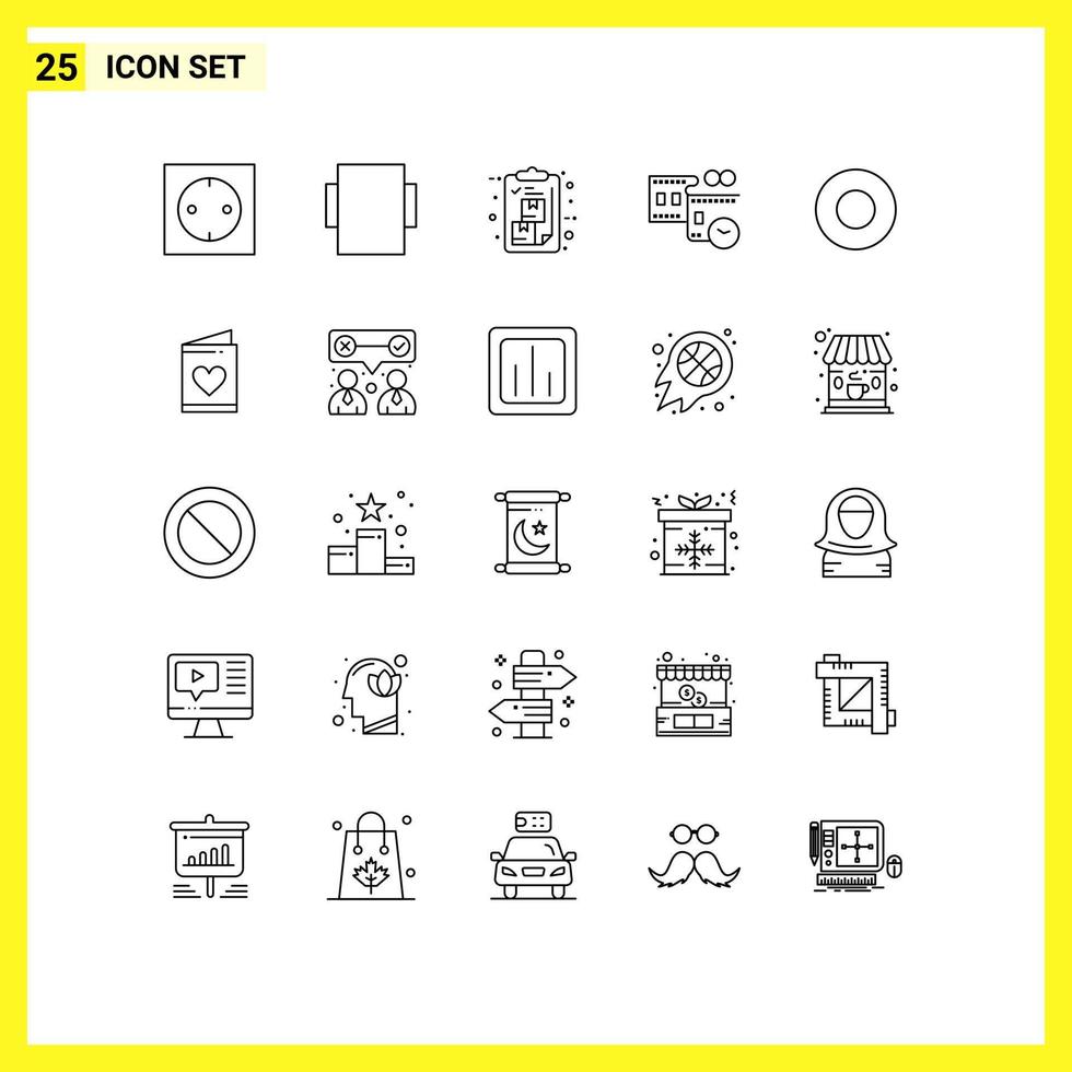 Set of 25 Commercial Lines pack for service dish delivery time film stip Editable Vector Design Elements