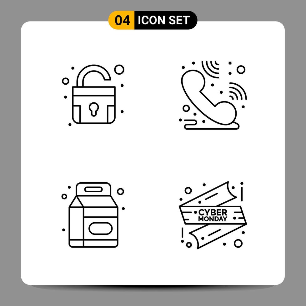 4 Black Icon Pack Outline Symbols Signs for Responsive designs on white background 4 Icons Set Creative Black Icon vector background