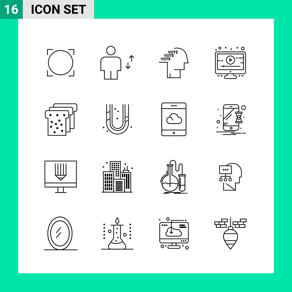 Pack of 16 Line Style Icon Set Outline Symbols for print Creative Signs Isolated on White Background 16 Icon Set Creative Black Icon vector background