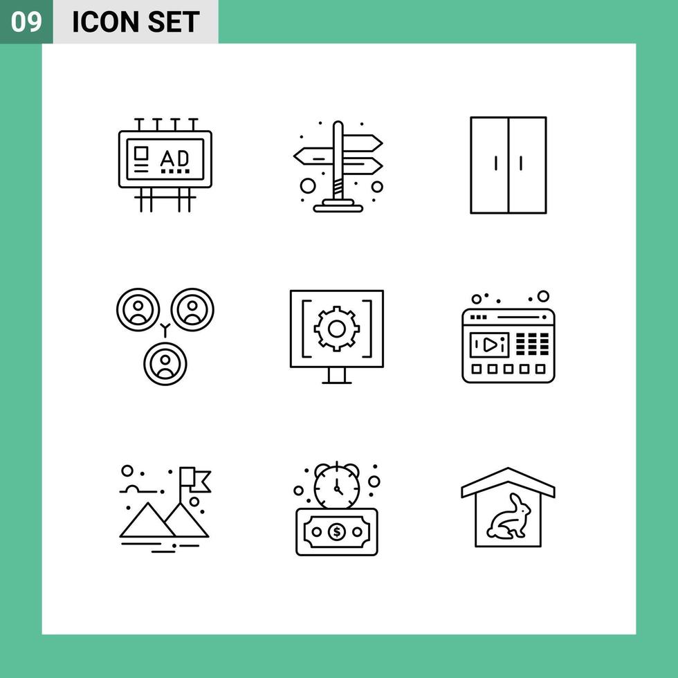 Editable Vector Line Pack of 9 Simple Outlines of help contact furniture social connections Editable Vector Design Elements