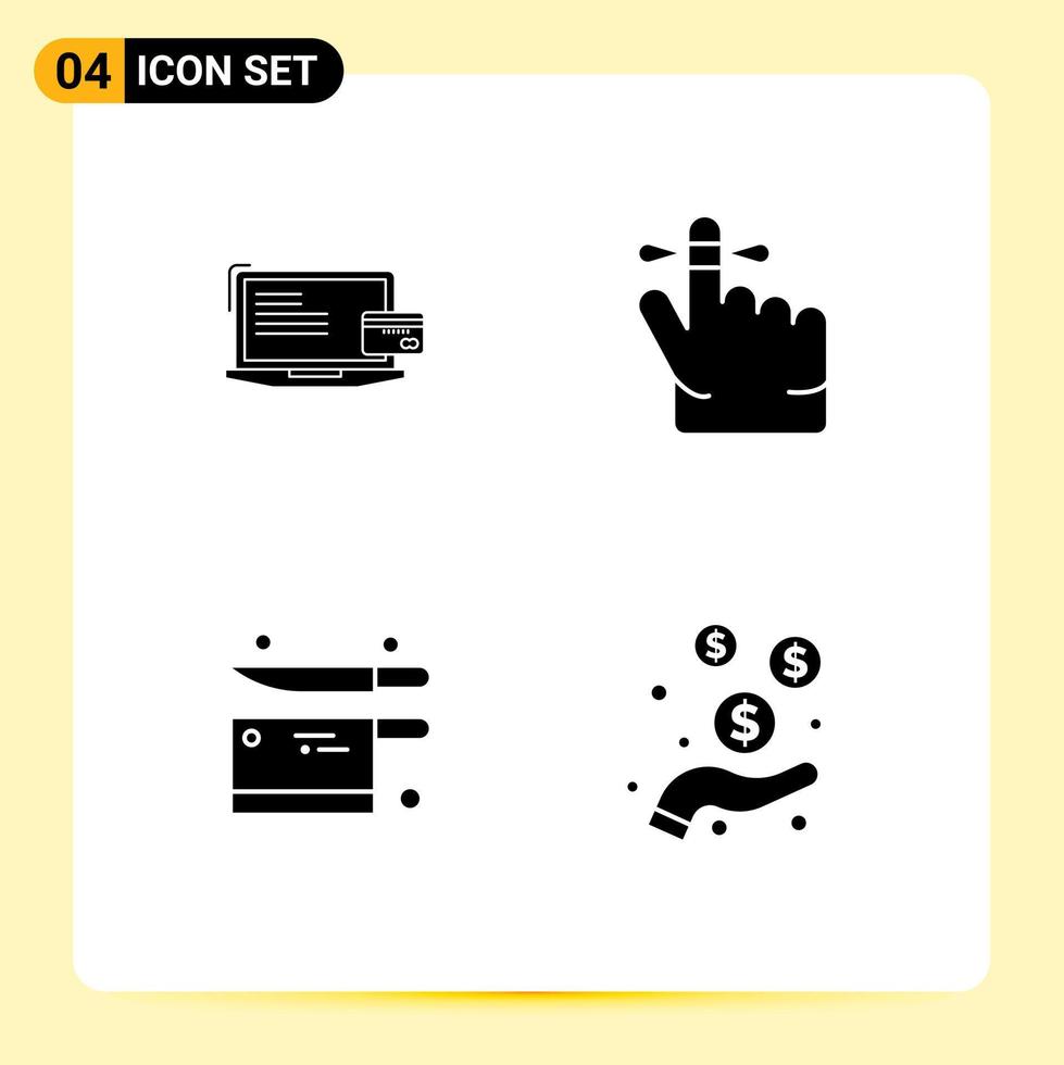 Set of 4 Modern UI Icons Symbols Signs for payment kitchen credit card keep knife Editable Vector Design Elements