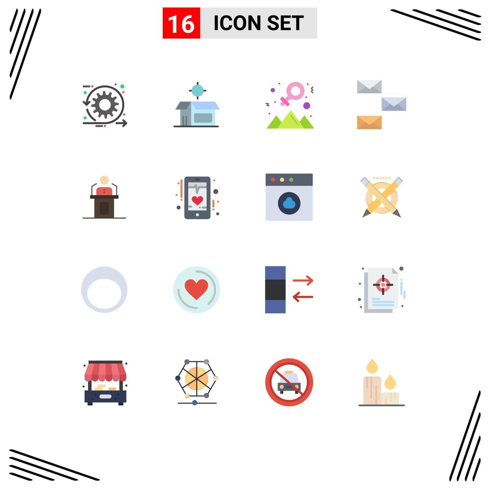 Mobile Interface Flat Color Set of 16 Pictograms of envelope contact us product contact success Editable Pack of Creative Vector Design Elements
