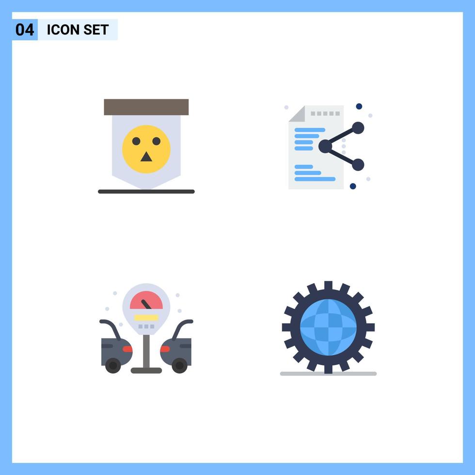 paquete de 4 signos y símbolos de iconos planos modernos para medios de impresión web, como elementos de diseño de vectores editables de la estación de servicio del documento del cráneo de la ciudad del tablero
