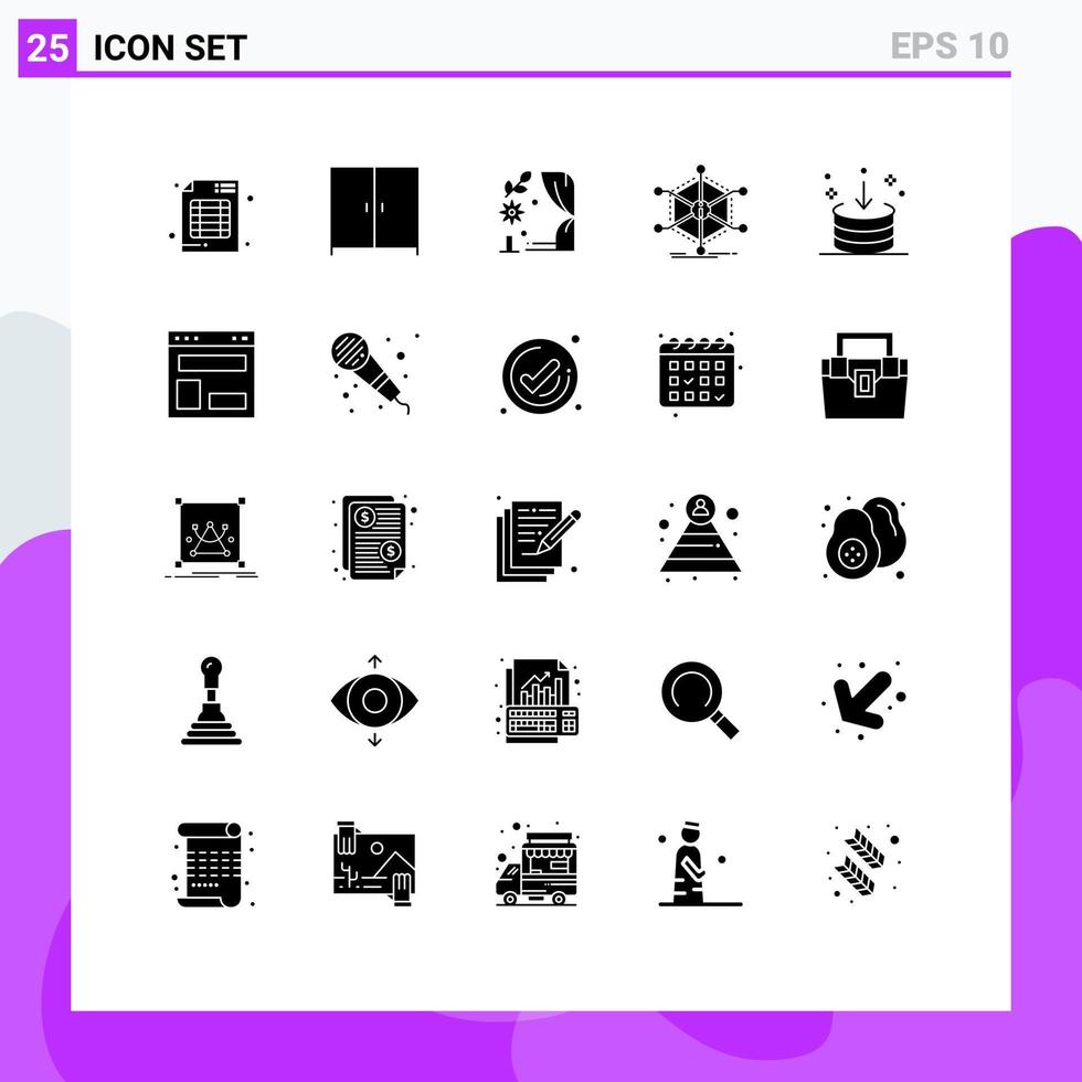 Modern Set of 25 Solid Glyphs and symbols such as down resources love information help Editable Vector Design Elements