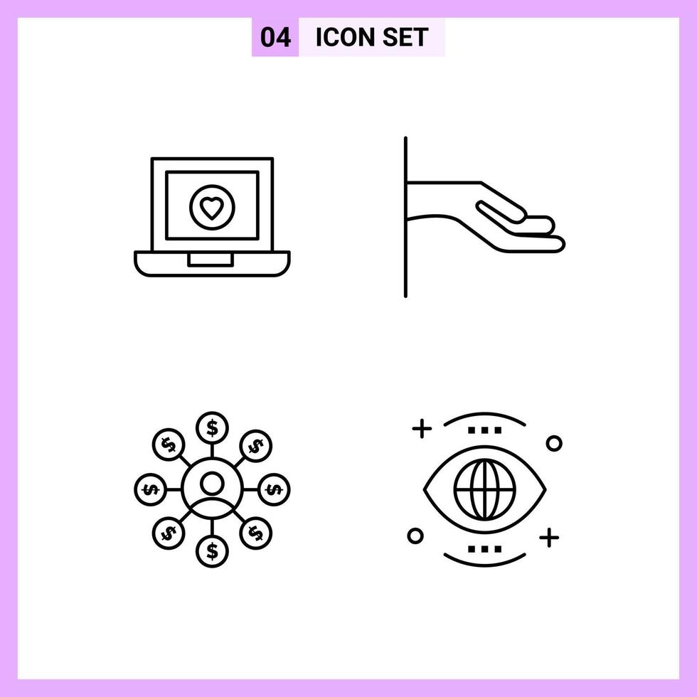 4 Icons in Line Style Outline Symbols on White Background Creative Vector Signs for Web mobile and Print Creative Black Icon vector background