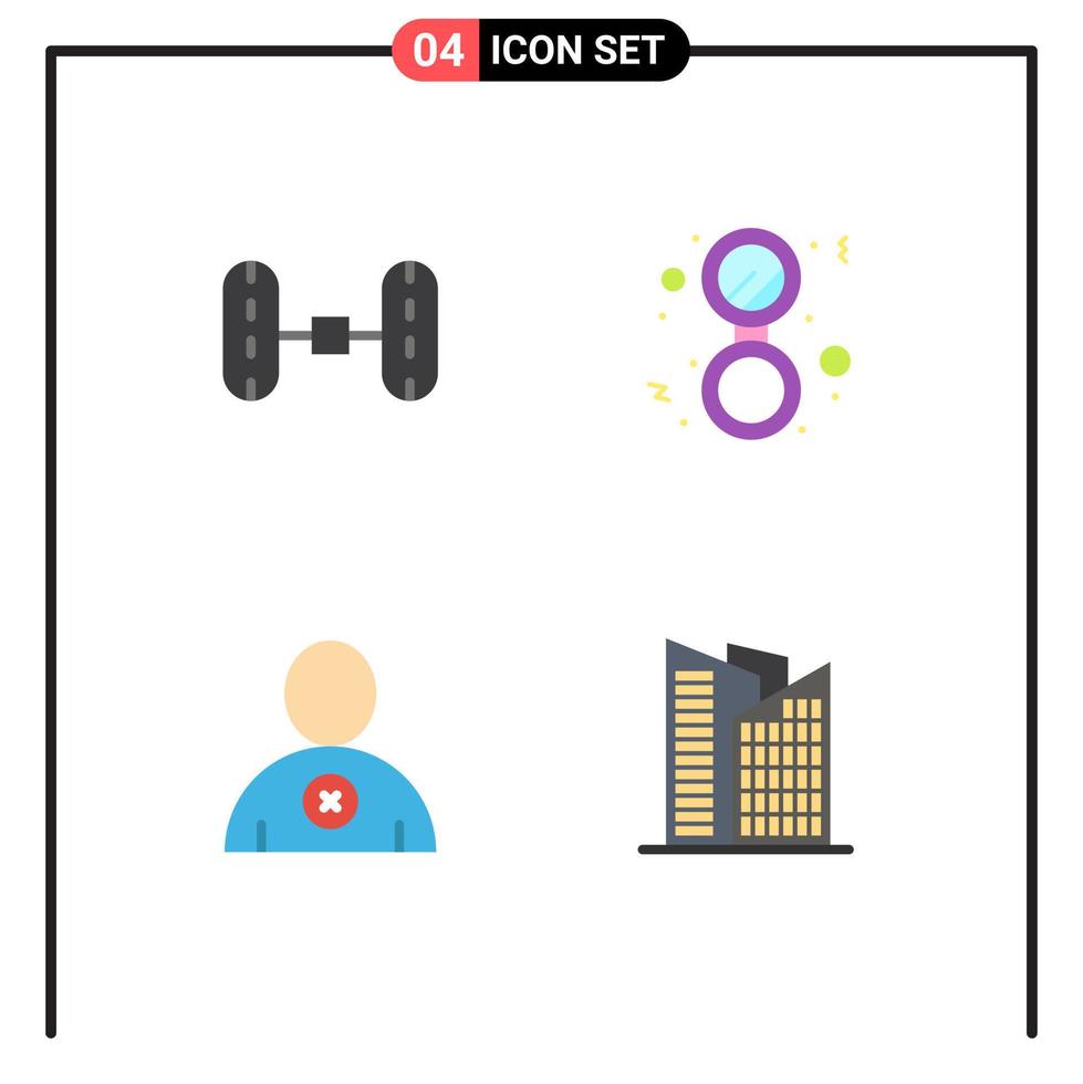 4 Thematic Vector Flat Icons and Editable Symbols of wheel alignment user bathroom solid office Editable Vector Design Elements