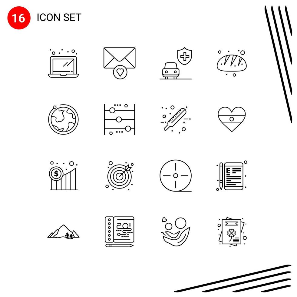 Outline Pack of 16 Universal Symbols of abacus internet security world food Editable Vector Design Elements