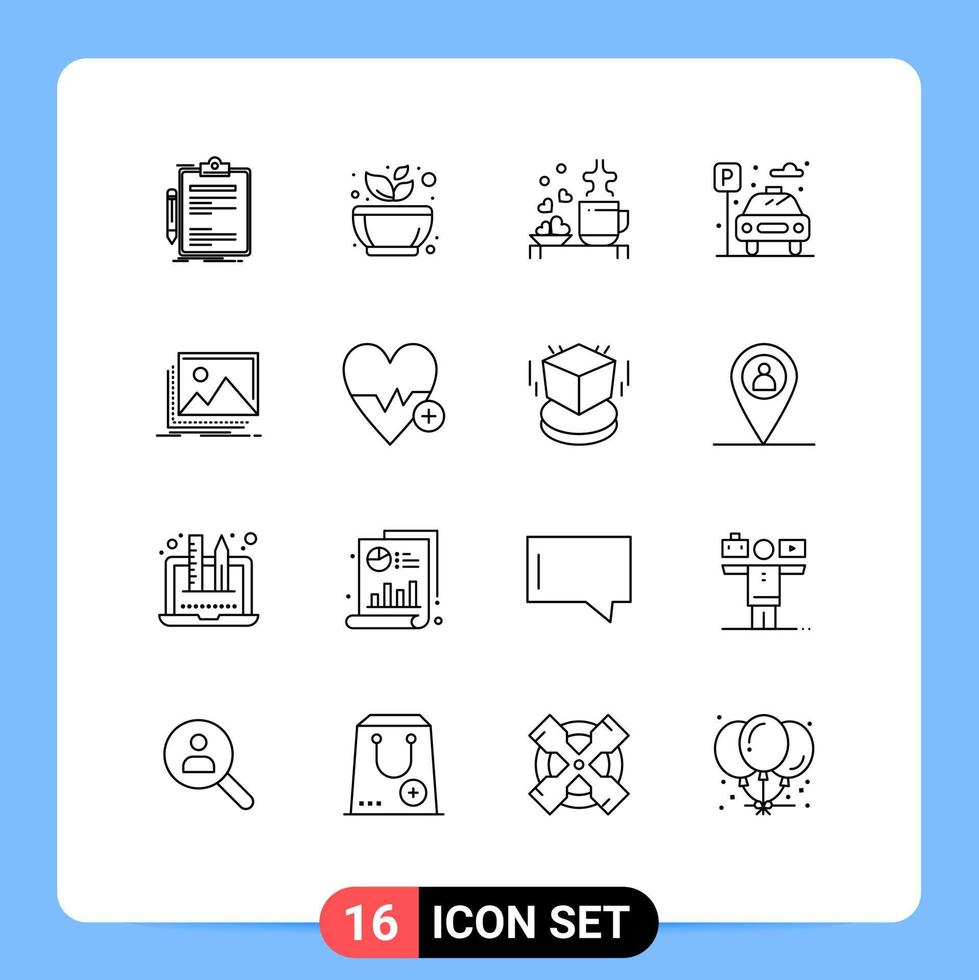 Pictogram Set of 16 Simple Outlines of life wedding spa loving hearts Editable Vector Design Elements