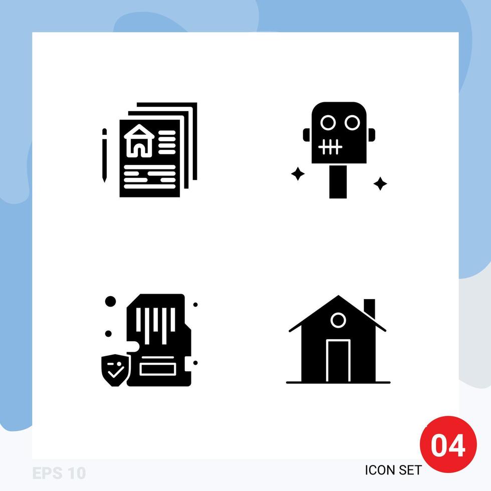 Pack of 4 creative Solid Glyphs of blueprint lock pen robot mobile Editable Vector Design Elements
