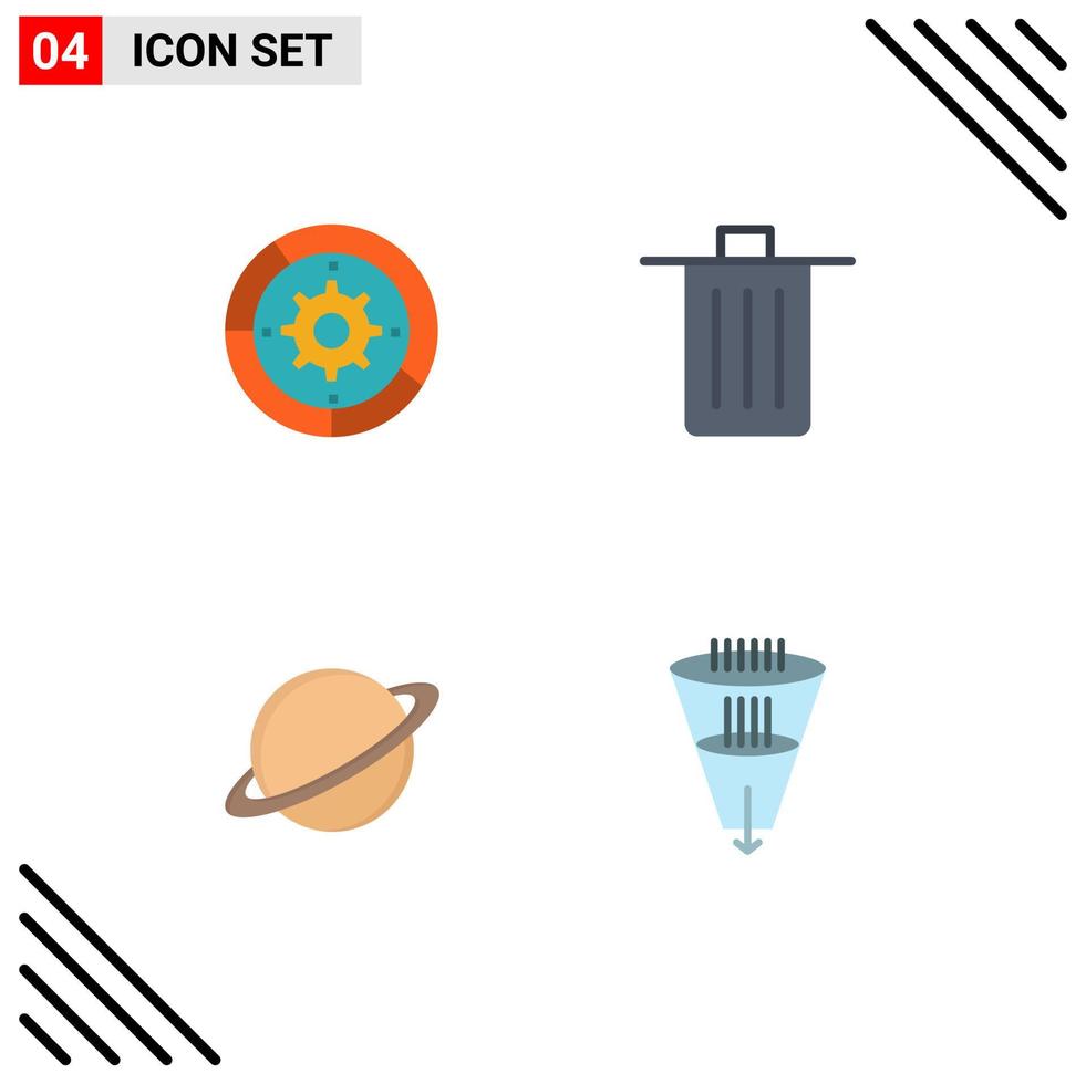 Editable Vector Line Pack of 4 Simple Flat Icons of gear trash engine been space Editable Vector Design Elements