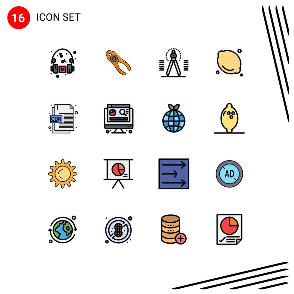 16 Universal Flat Color Filled Line Signs Symbols of medical healthcare tool food geometry Editable Creative Vector Design Elements