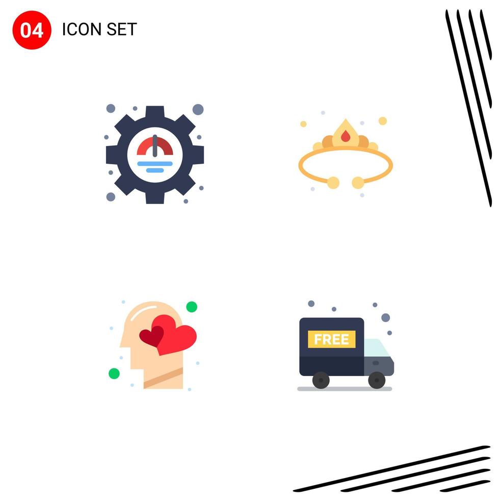 4 Universal Flat Icon Signs Symbols of efficiency emotions productivity jewelry head Editable Vector Design Elements