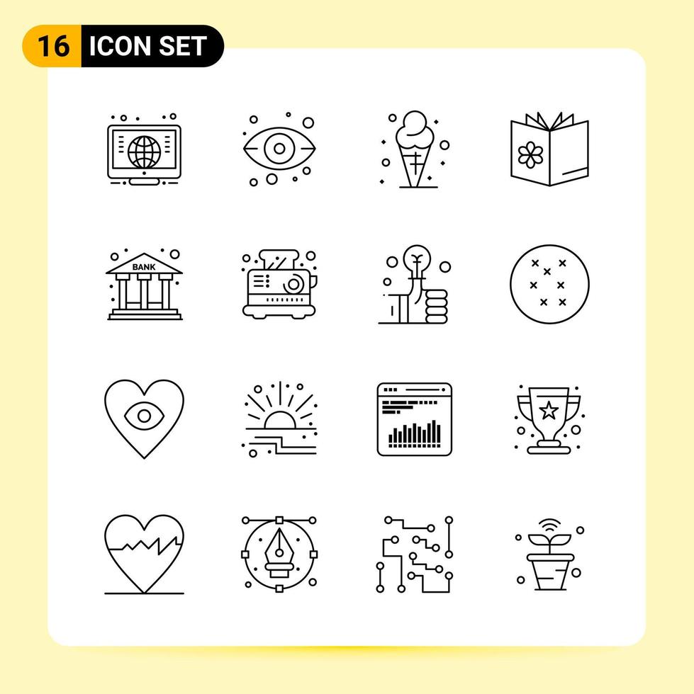 16 iconos creativos para el diseño moderno de sitios web y aplicaciones móviles receptivas 16 signos de símbolos de contorno sobre fondo blanco paquete de 16 iconos fondo de vector de icono negro creativo