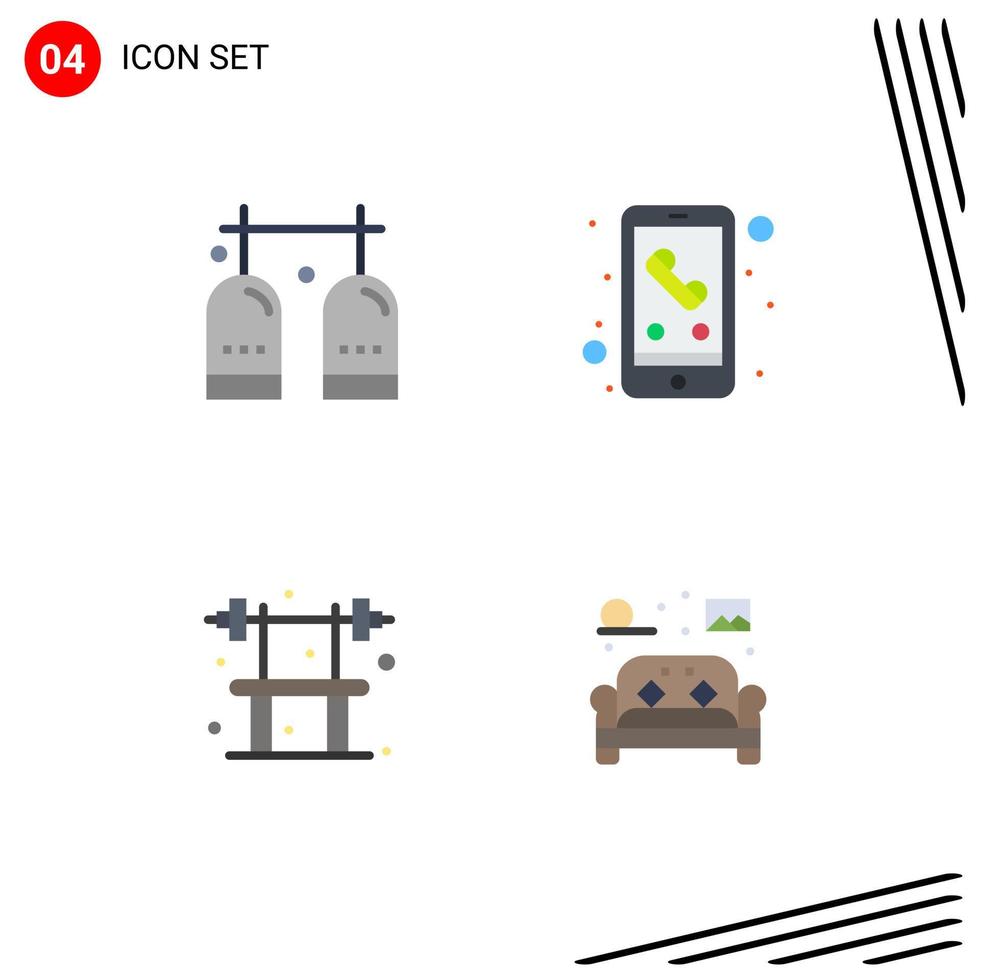 4 Thematic Vector Flat Icons and Editable Symbols of activities bench gas mobile fitness Editable Vector Design Elements