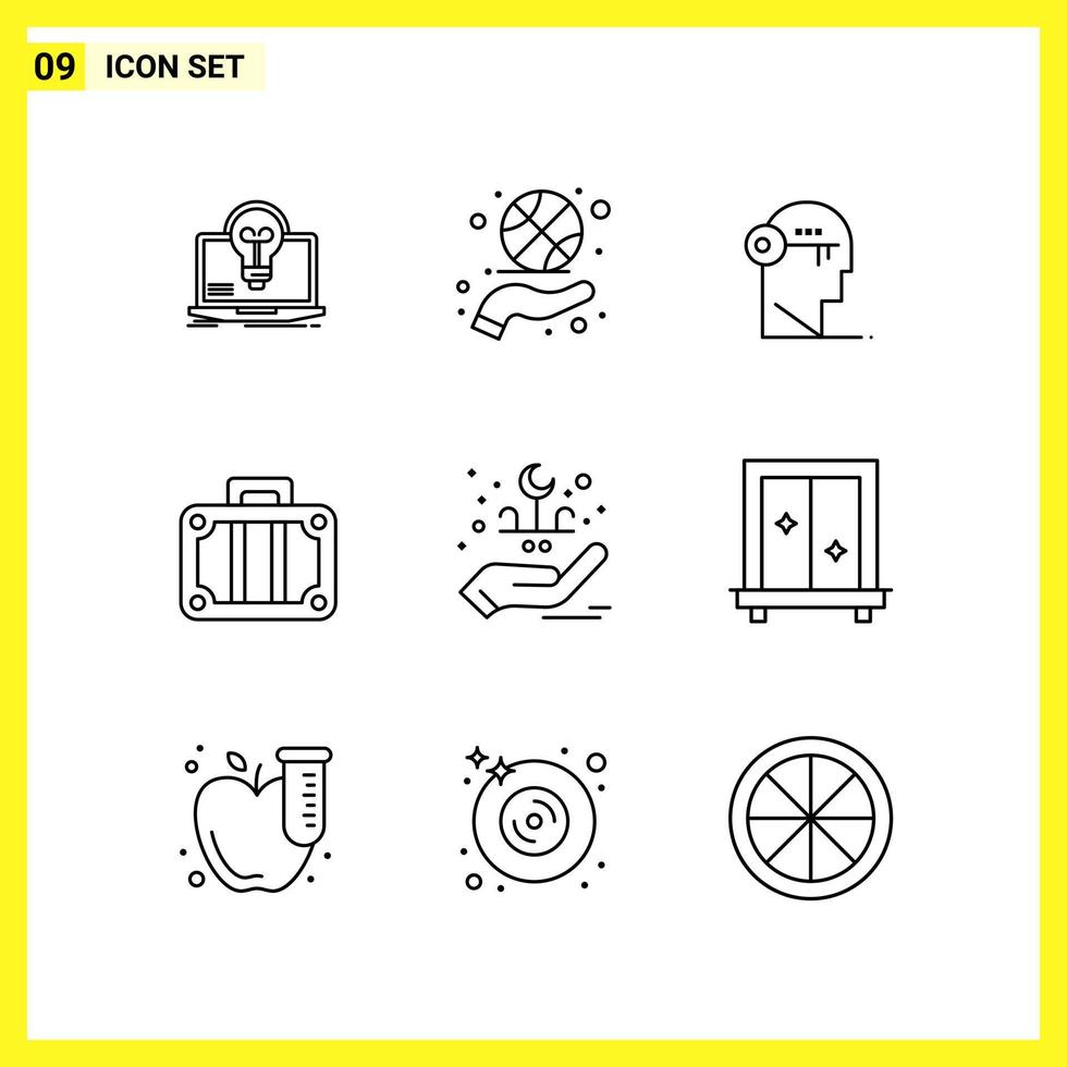 9 Icon Set Simple Line Symbols Outline Sign on White Background for Website Design Mobile Applications and Print Media Creative Black Icon vector background
