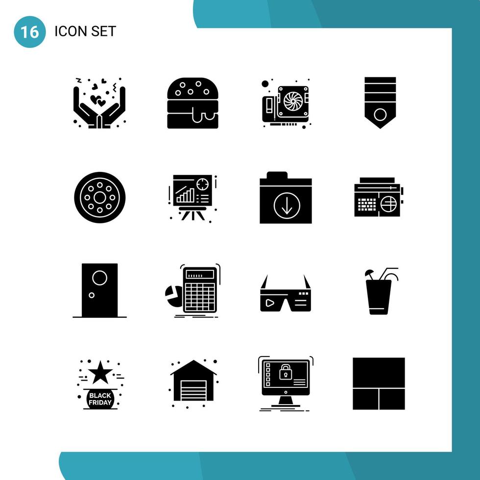 paquete de vectores de 16 símbolos de glifo conjunto de iconos de estilo sólido en fondo blanco para web y móvil fondo de vector de icono negro creativo