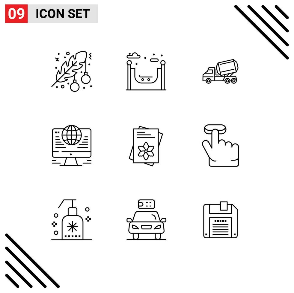 Modern Set of 9 Outlines and symbols such as seeds globe truck connection roller Editable Vector Design Elements
