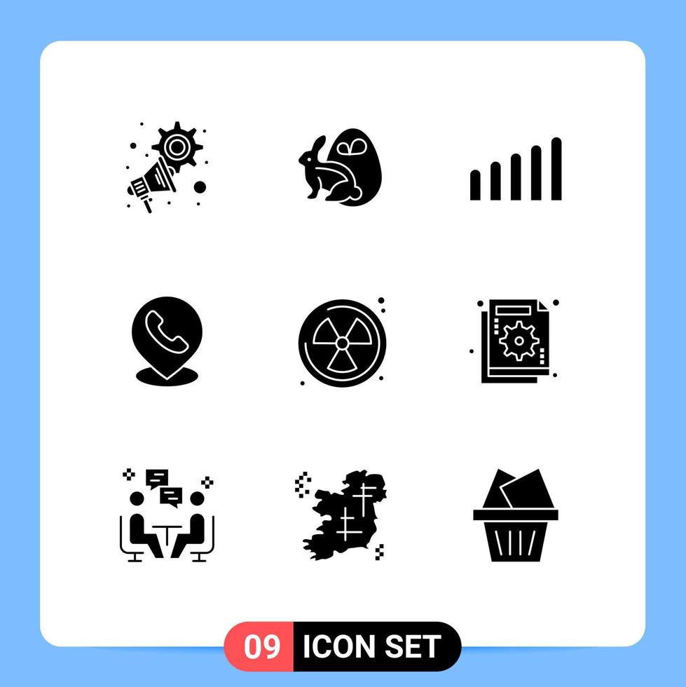 Set of 9 Vector Solid Glyphs on Grid for analysis radioactive connection nuclear map Editable Vector Design Elements