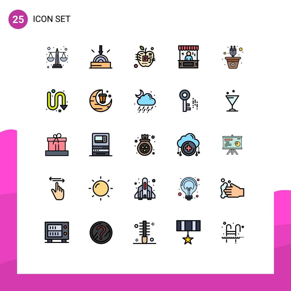 25 Universal Filled line Flat Colors Set for Web and Mobile Applications marketing e apple bag electronic Editable Vector Design Elements