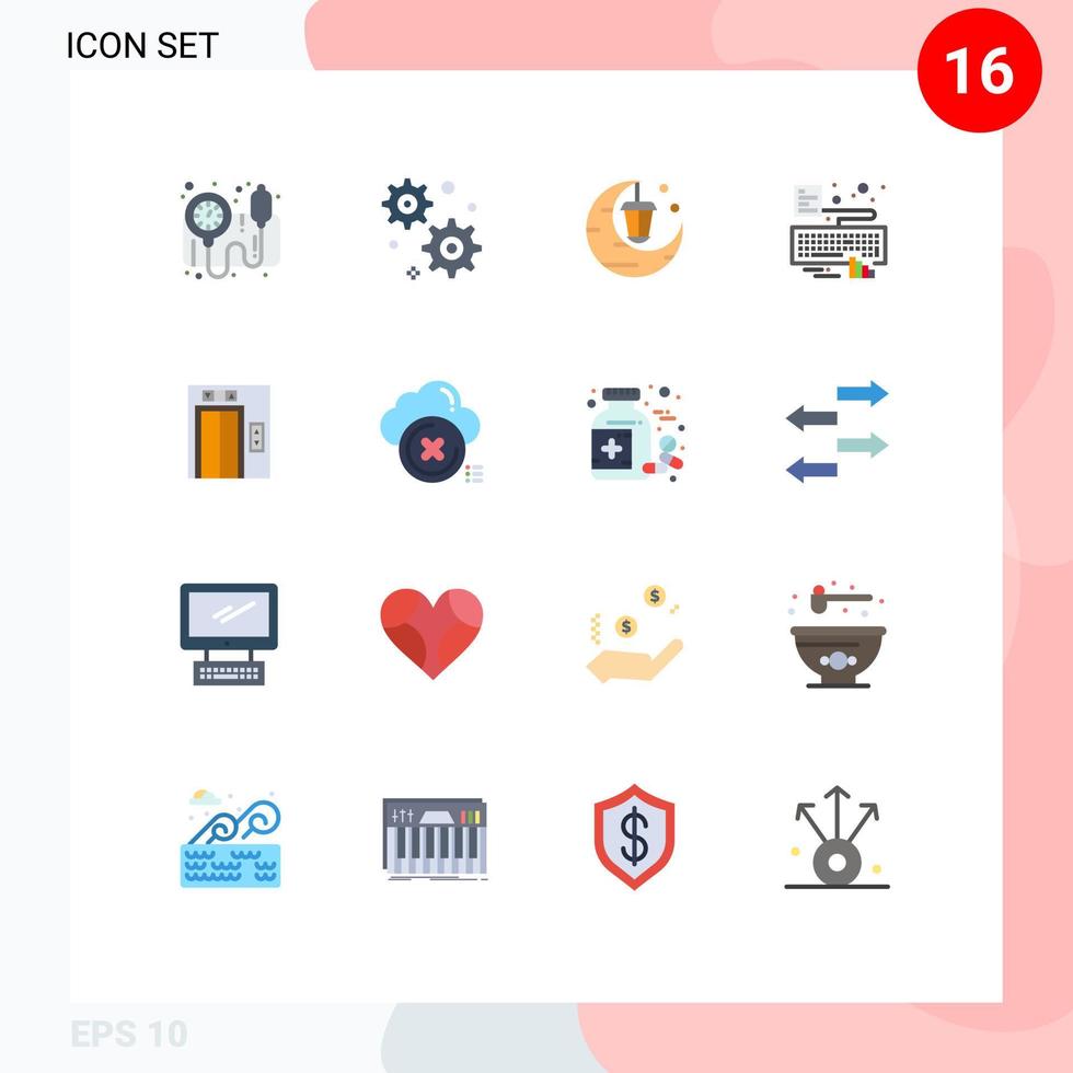 Pictogram Set of 16 Simple Flat Colors of delete construction gift building attach Editable Pack of Creative Vector Design Elements