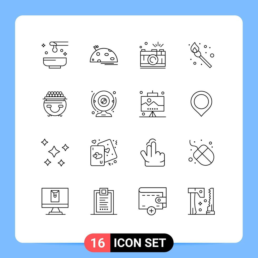 16 Universal Outlines Set for Web and Mobile Applications match camping flag capture photo Editable Vector Design Elements