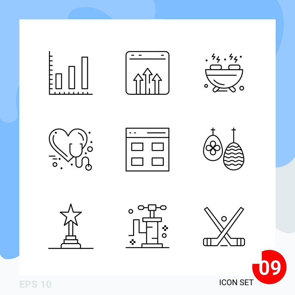 Modern Pack of 9 Icons Line Outline Symbols isolated on White Backgound for Website designing Creative Black Icon vector background