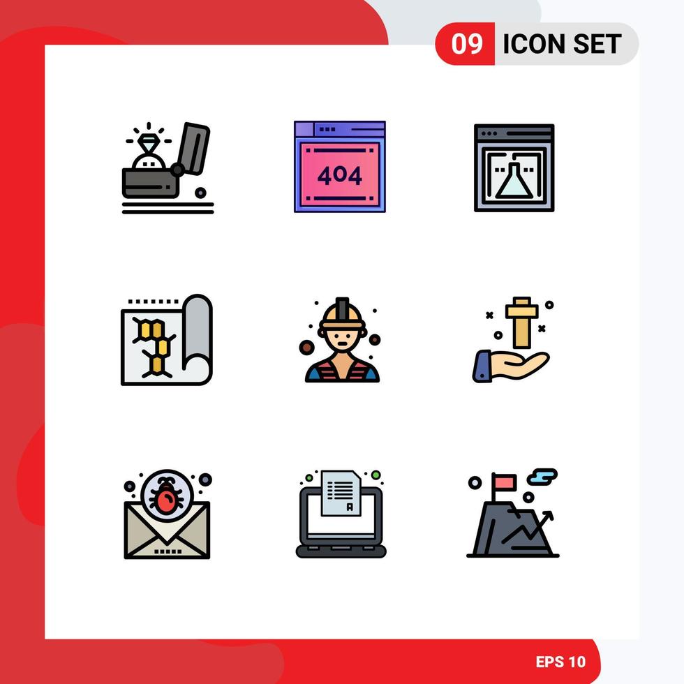 9 Filledline Flat Color concept for Websites Mobile and Apps builder report codiing laboratory web Editable Vector Design Elements