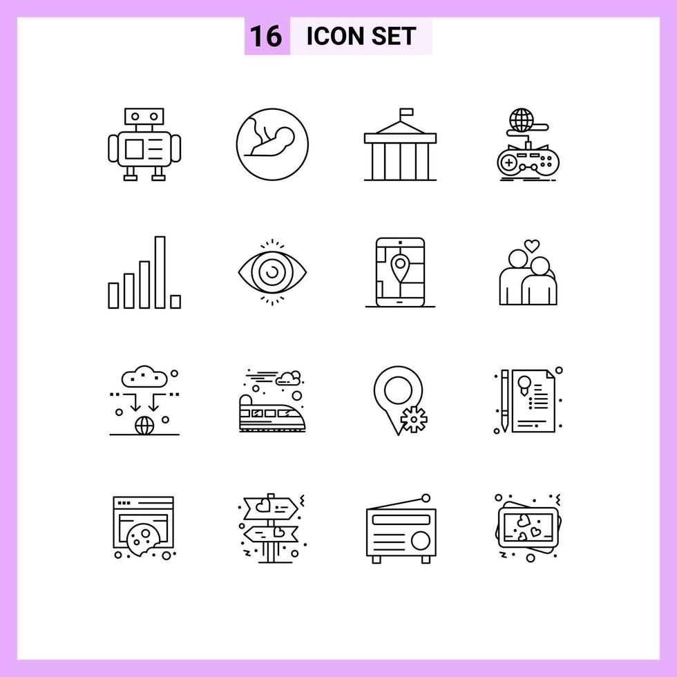 Editable Vector Line Pack of 16 Simple Outlines of connection multiplayer citadel internet game Editable Vector Design Elements