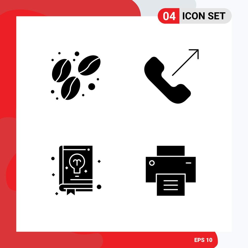 4 Universal Solid Glyphs Set for Web and Mobile Applications bean guide call phone basic Editable Vector Design Elements