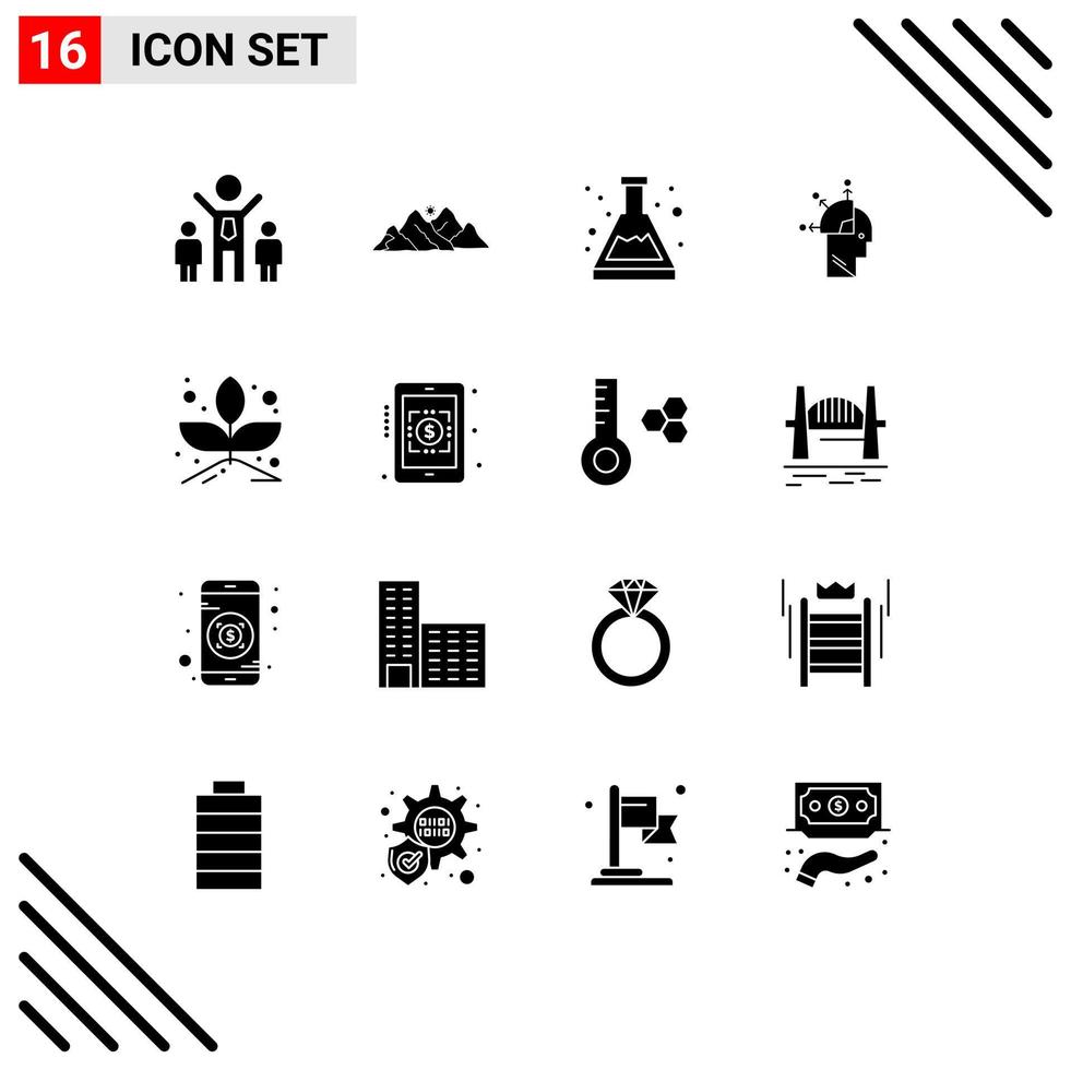 Mobile Interface Solid Glyph Set of 16 Pictograms of plant art acid mind programming user Editable Vector Design Elements