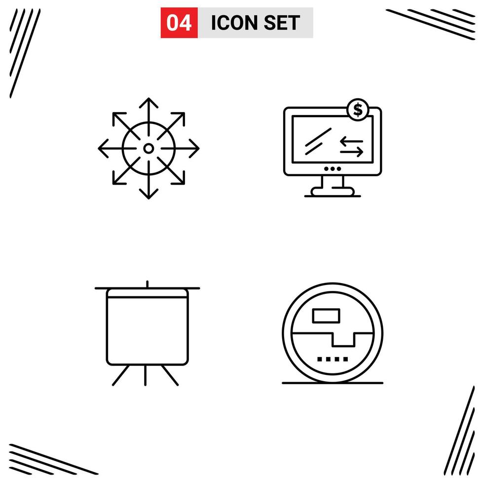 4 Universal Line Signs Symbols of ads board news monitor presentation Editable Vector Design Elements