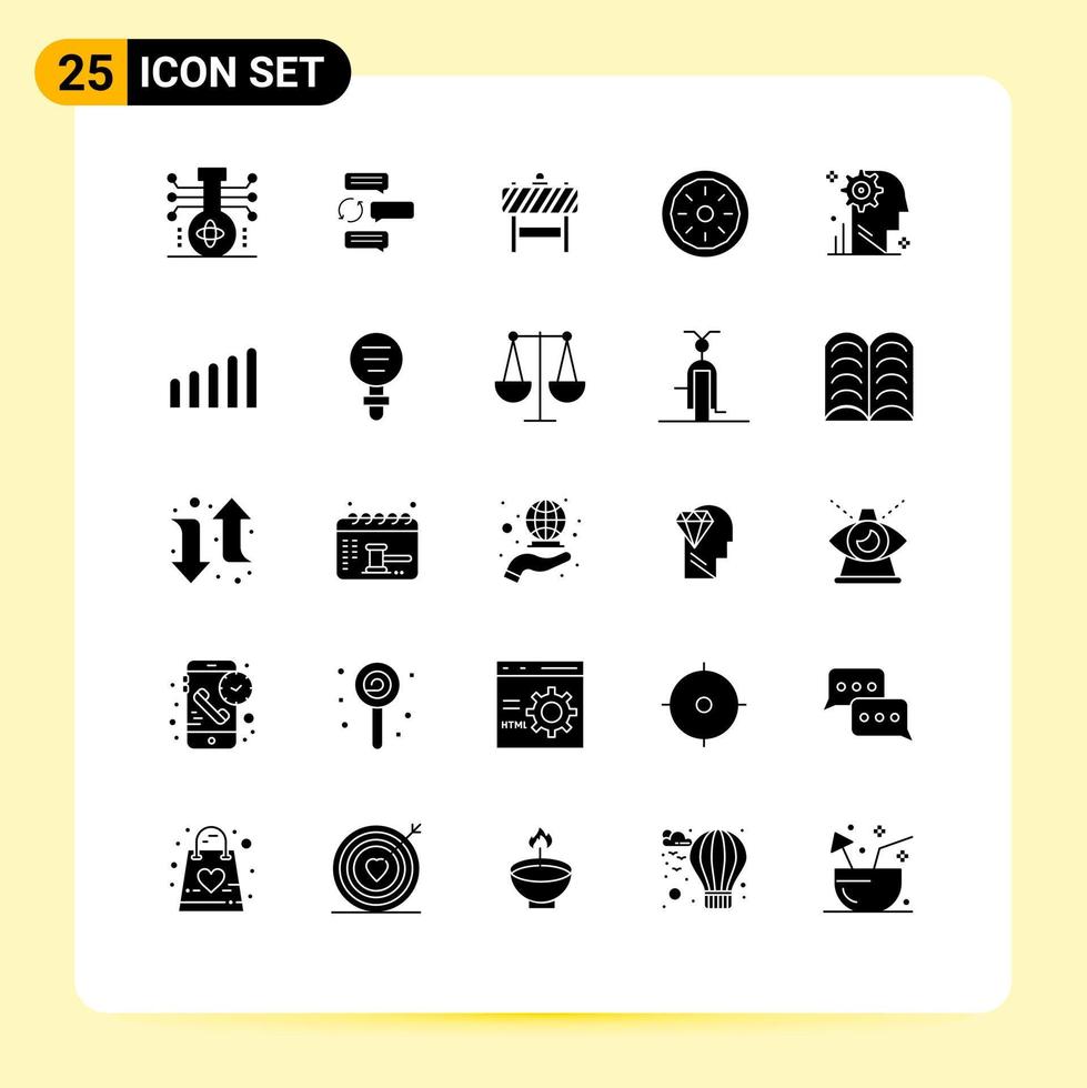 Universal Icon Symbols Group of 25 Modern Solid Glyphs of pie bakery dialogue blocker board Editable Vector Design Elements