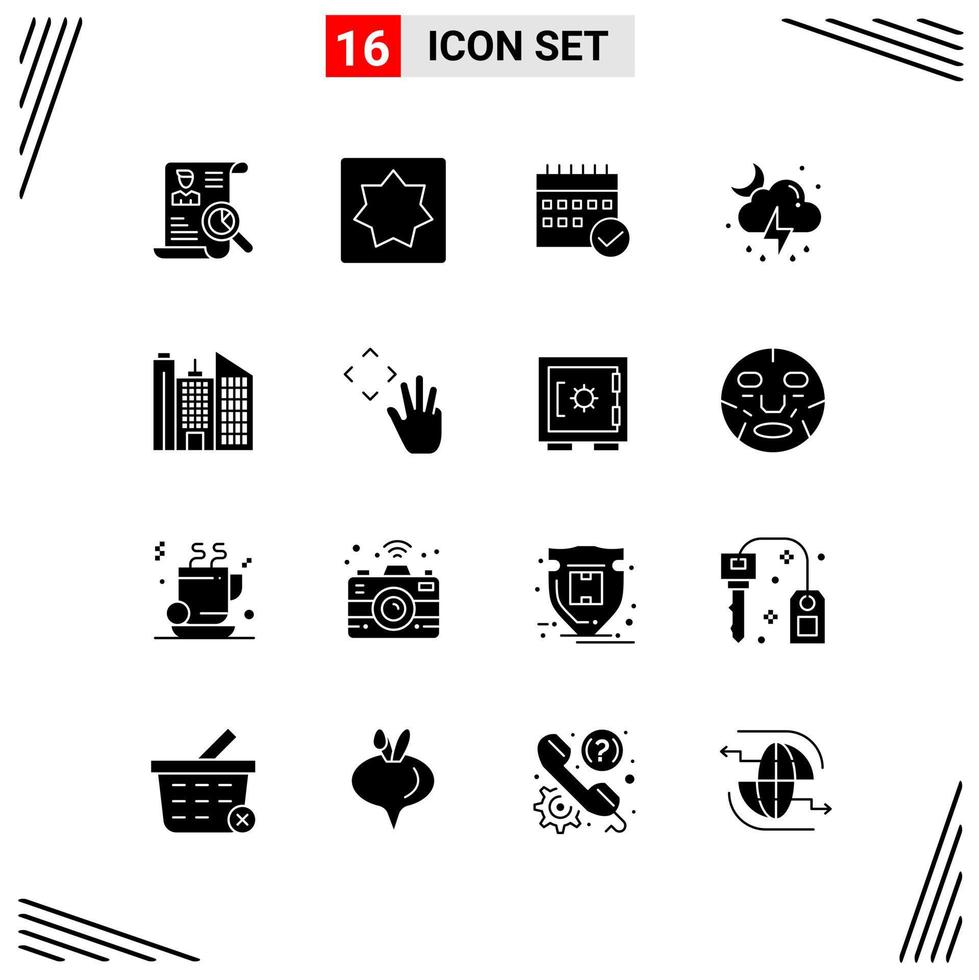 16 iconos estilo sólido cuadrícula basada en símbolos de glifos creativos para el diseño de sitios web signos de iconos sólidos simples aislados en fondo blanco 16 conjunto de iconos fondo de vector de icono negro creativo