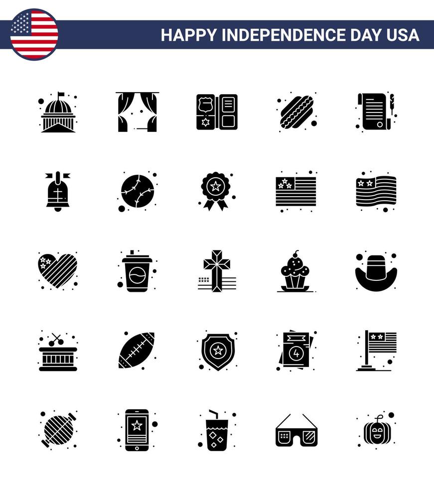 25 paquete de glifos sólidos de estados unidos de signos y símbolos del día de la independencia de estados de recepción elementos de diseño de vector de día de estados unidos editable estrella de hotdog de estados unidos