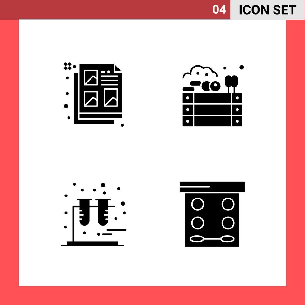 4 Icon Pack Solid Style Glyph Symbols on White Background Simple Signs for general designing Creative Black Icon vector background