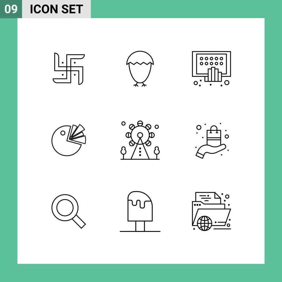 Set of 9 Vector Outlines on Grid for holiday presentation apps chart tablet Editable Vector Design Elements