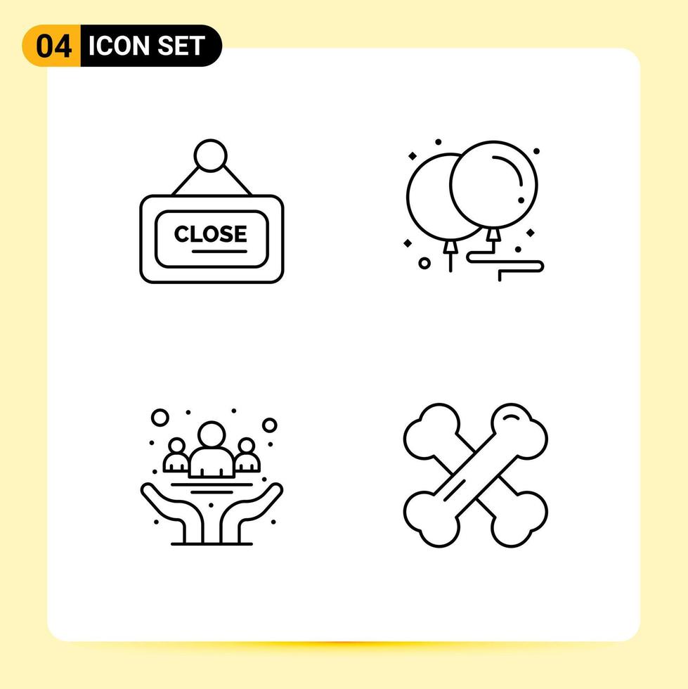 Set of 4 Modern UI Icons Symbols Signs for marketing cancer close celebration day Editable Vector Design Elements