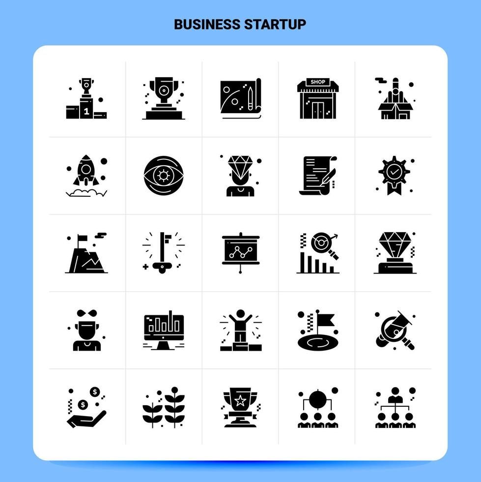 Solid 25 Business Startup Icon set Vector Glyph Style Design Black Icons Set Web and Mobile Business ideas design Vector Illustration