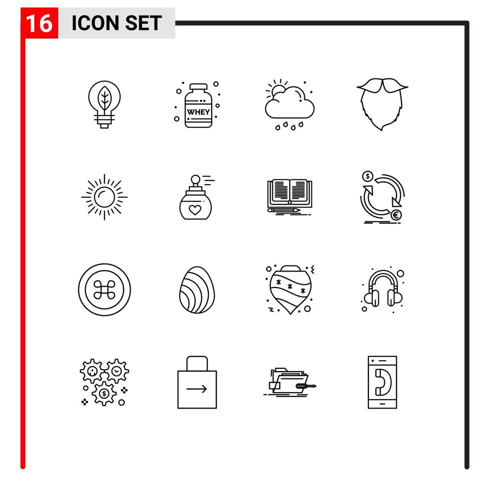Stock Vector Icon Pack of 16 Line Signs and Symbols for landscape beared cloud movember moustache Editable Vector Design Elements
