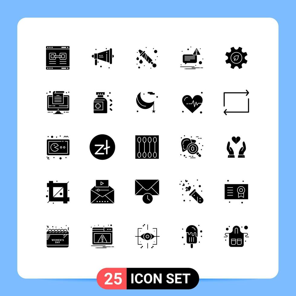 Group of 25 Solid Glyphs Signs and Symbols for energy eco warning sent message Editable Vector Design Elements