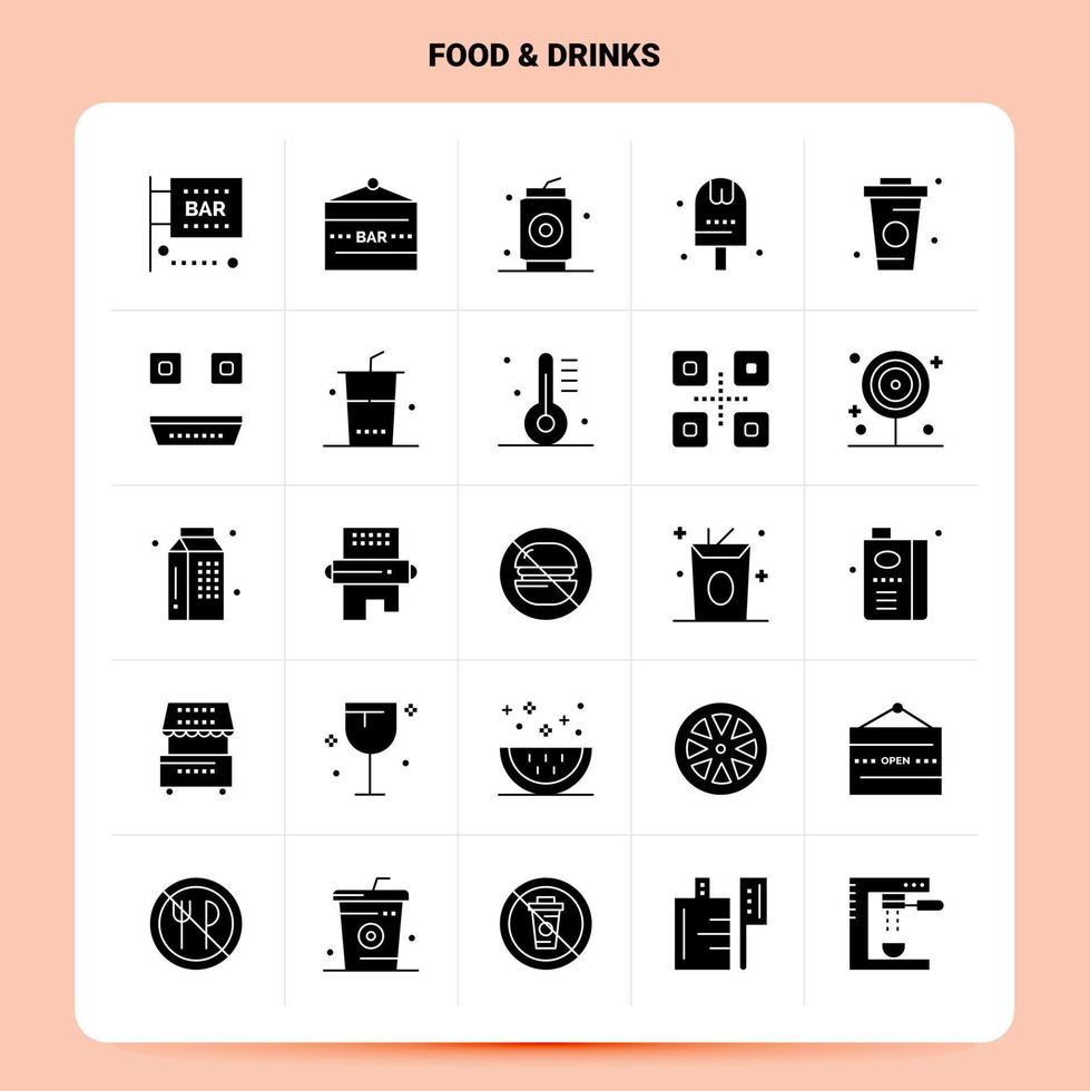 conjunto de iconos sólidos de 25 alimentos y bebidas diseño de estilo de glifo vectorial conjunto de iconos negros diseño de ideas de negocios web y móviles ilustración vectorial vector